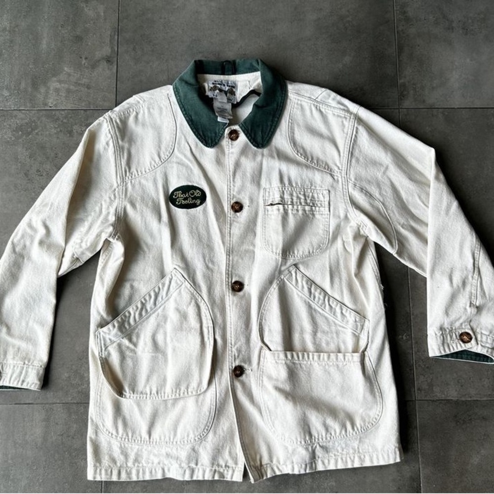 Vintage White Jacket with Green Collar